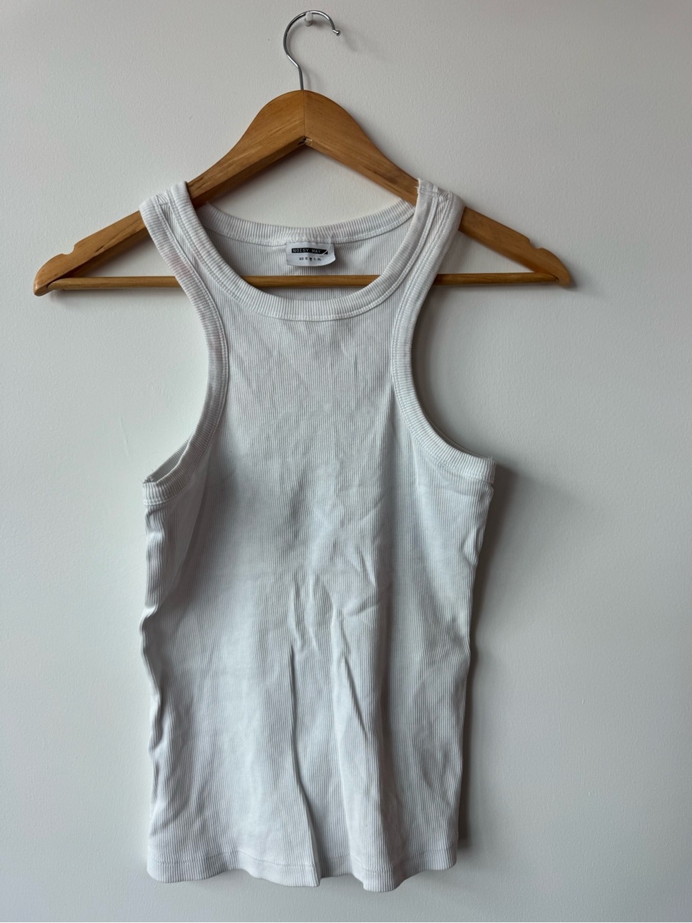 Noisy May White Ribbed High Neck Racerback Tank Top Women Medium M